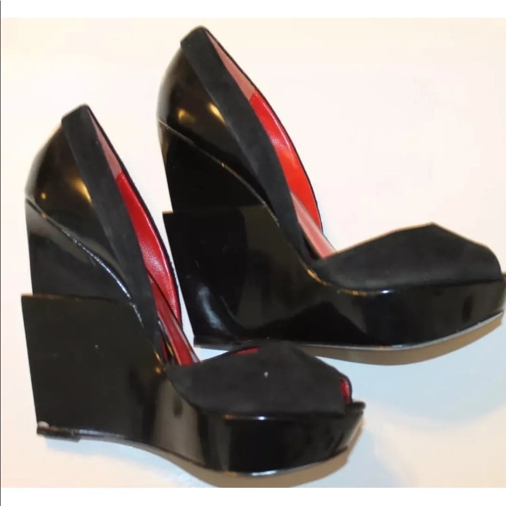 Classic Charles  Jourdan Women Shoes Suede 100% Leather Black Wood Wedge 5.5